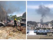 Galpão é destruído por incêndio no bairro São Cristóvão, em Tubarão