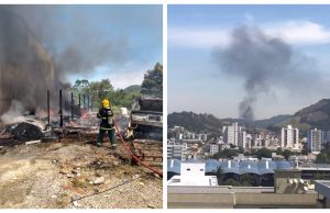 Galpão é destruído por incêndio no bairro São Cristóvão, em Tubarão