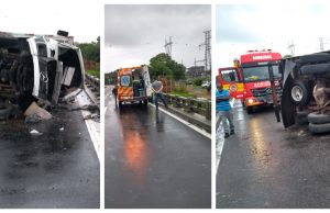 Motorista de caminhão morre após tombar veículo em ponte na BR-101, entre Capivari e Tubarão