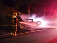 Incêndio em veículo mobiliza bombeiros na Rodovia Municipal Félix Simon, em Treze de Maio