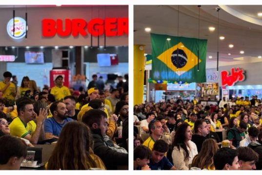 Torcedores lotam Farol Shopping para acompanhar estreia do Brasil na Copa do Mundo 2026
