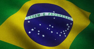 Realistic shot of the waving flag of Brazil with interesting textures